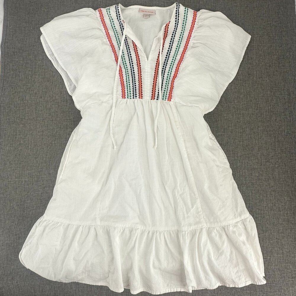 Knox Rose Kimono Mini Dress White Embroidered Small Pockets Cotton & Viscose